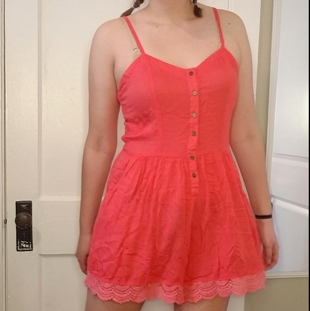 Coral Pink Button Front Romper Size Large